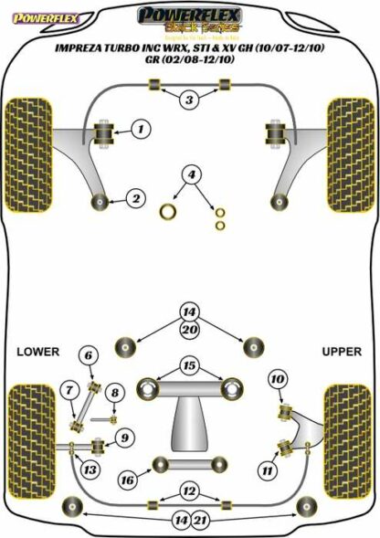 Powerflex Black -puslasarja – Subaru Impreza Turbo inc. WRX, STi & XV GH (10/07-12/10) GR (02/08-12/10) Powerflex-polyuretaanipuslat