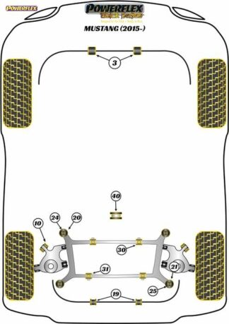 Powerflex Black -puslasarja – Ford Mustang (2015 -) Powerflex-polyuretaanipuslat