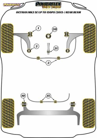 Powerflex Black -puslasarja – Skoda Octavia 5E up to 150PS Rear Beam Powerflex-polyuretaanipuslat