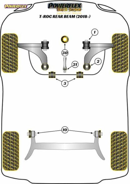 Powerflex Black -puslasarja – Volkswagen T-Roc Rear Beam Powerflex-polyuretaanipuslat