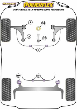 Powerflex Road -puslasarja – Skoda Octavia 5E up to 150PS Rear Beam Powerflex-polyuretaanipuslat