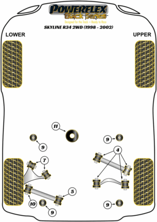Powerflex Black -puslasarjat - Nissan R34 2WD Incl. 25GT, 25GTT & GTV(1998 - 2002)